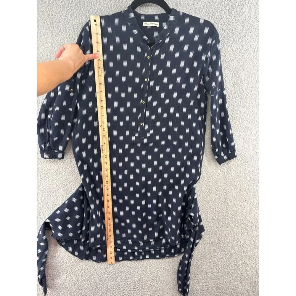 Ulla Johnson Corsica Dress Size 2 Navy Indigo Ikat Cotton Tie Waist Mini
